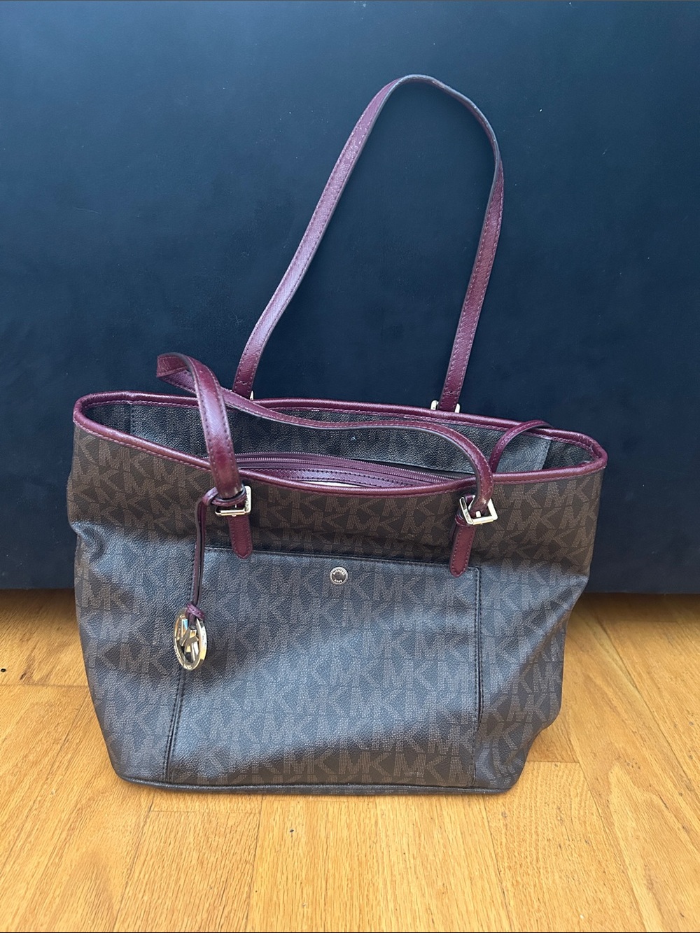 Michael Kors Brown Tote with Maroon accents
